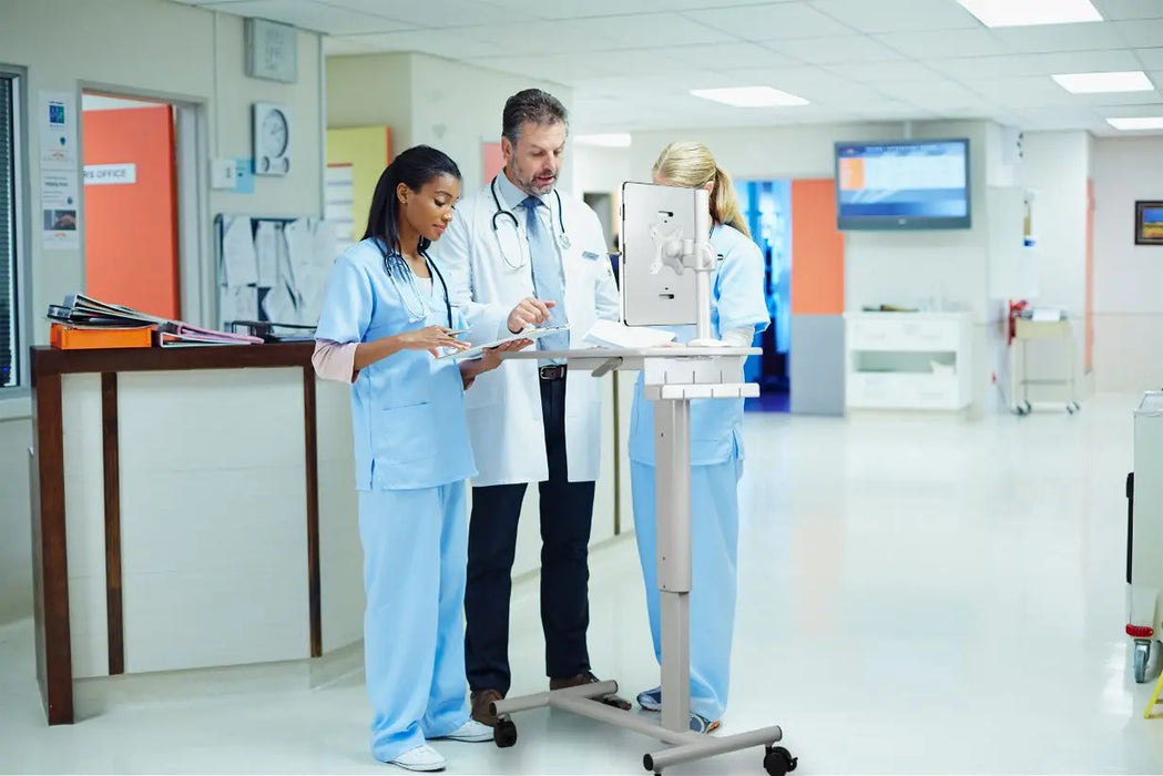 Height-Adjustable Rolling Medical Workstation Cart with Adjustable VESA Arm Mount CTA DIGITAL