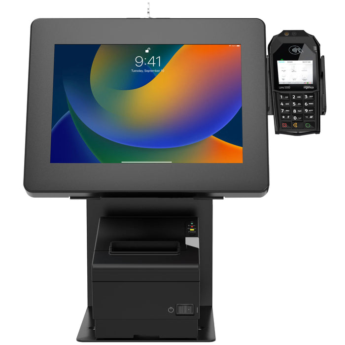 POS Station With Printer Stand and Black Security Enclosure CTA DIGITAL