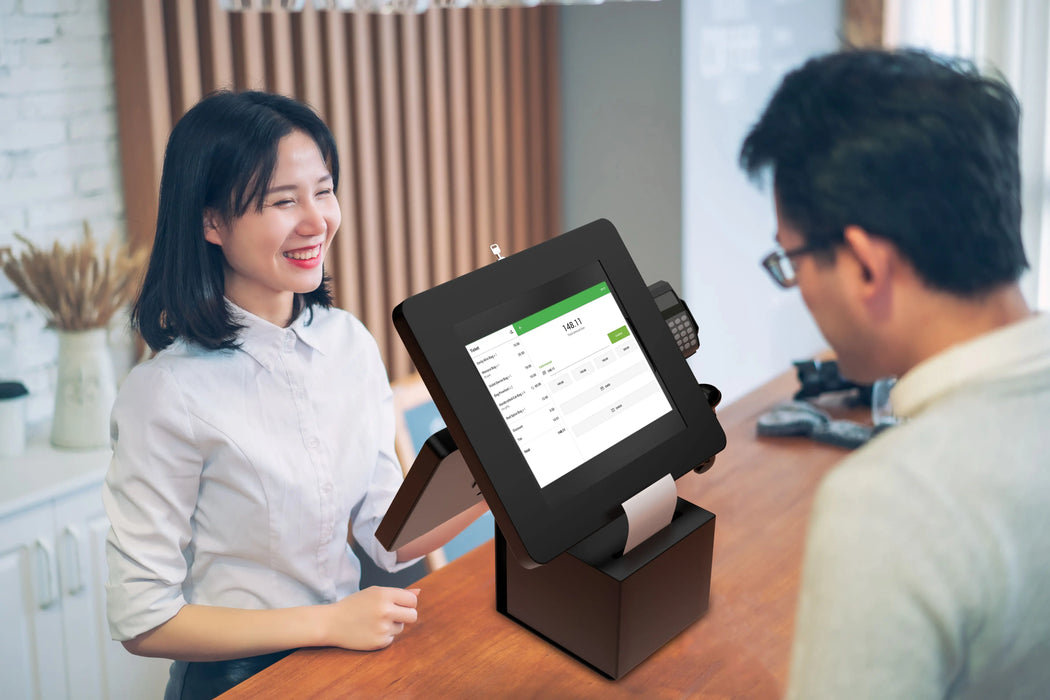 POS Station with Printer Stand, Magnetic Scanner Holder, Card Reader Holder & 2 Security Enclosures CTA DIGITAL