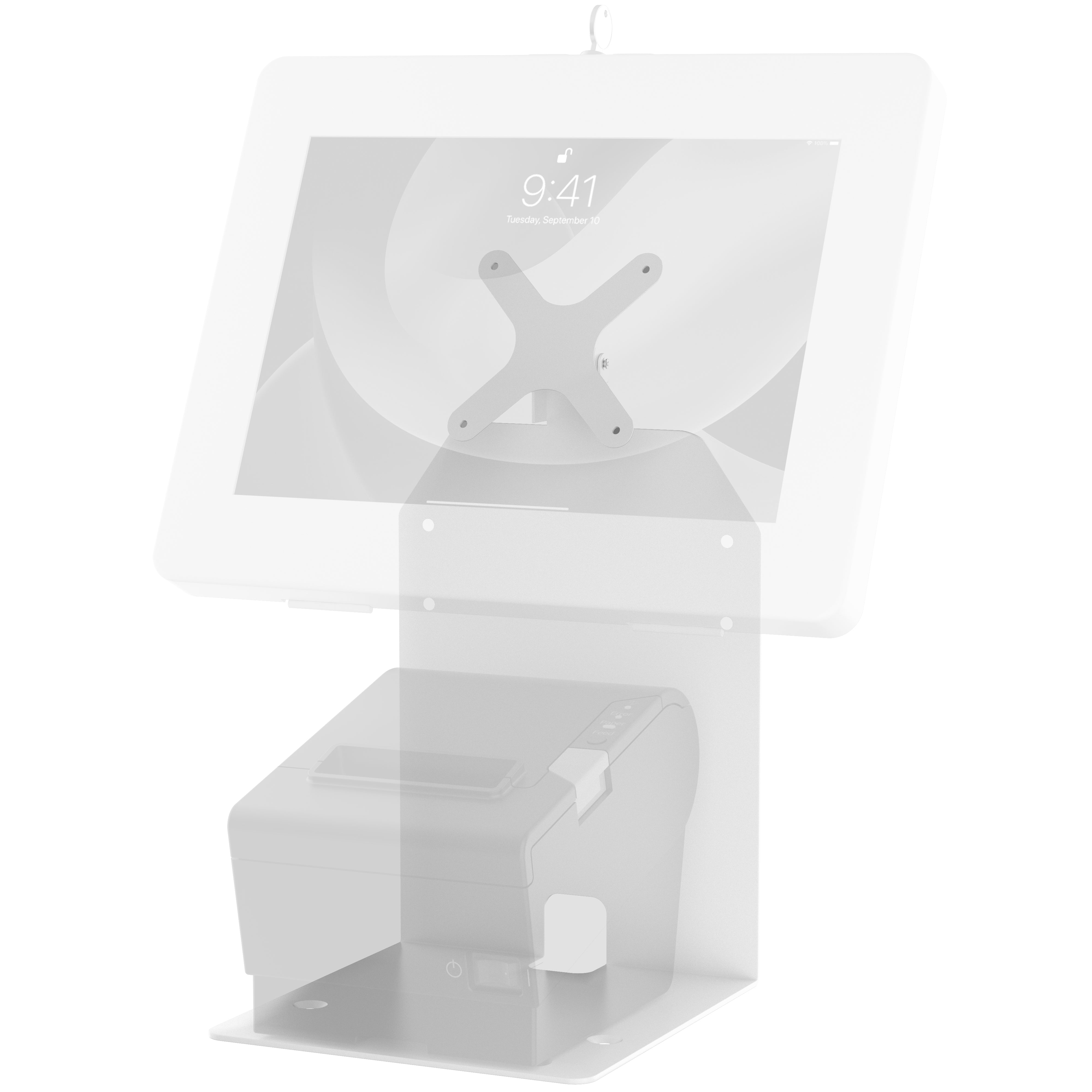 Single VESA Plate POS Station with Printer Stand, Magnetic Scanner & Card Reader Holder