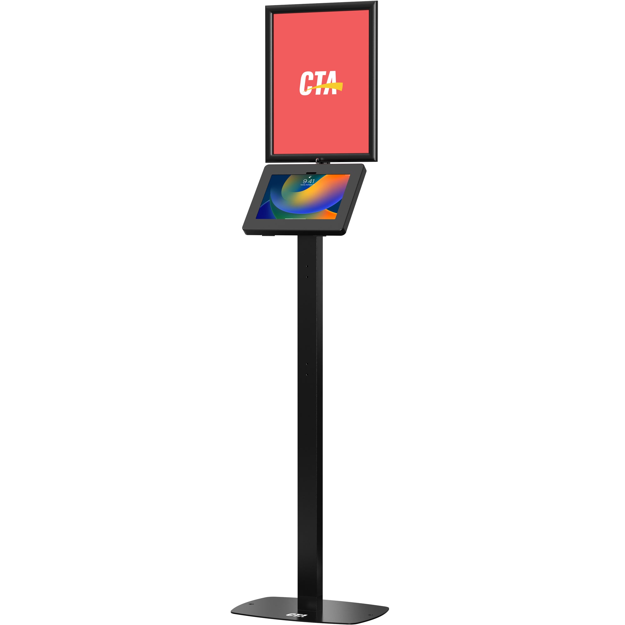 Thin Profile Graphic Sign Floor Stand w/ Security Enclosure for 9.7 - 11 inch Tablets, including 11 inch iPad Air M2 (2024), iPad Pro M4 (2024) & more