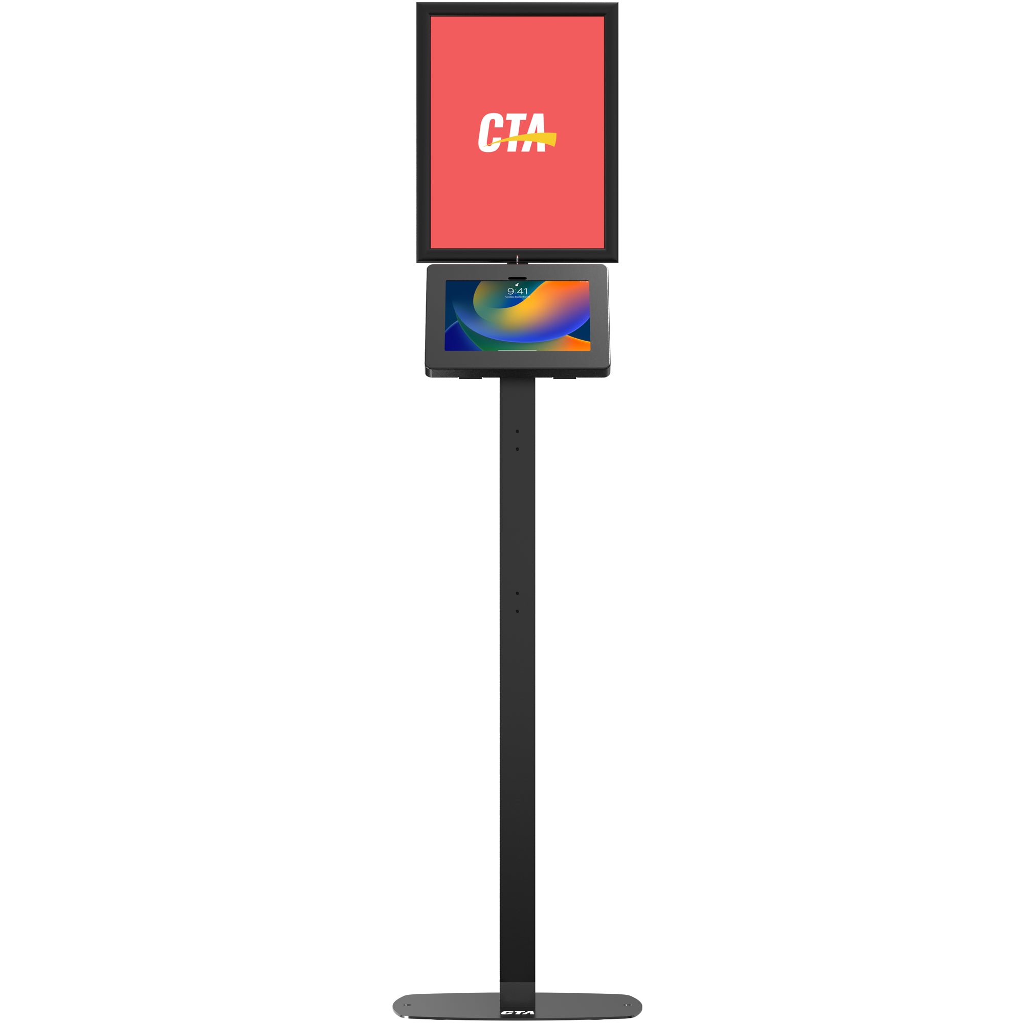 Thin Profile Graphic Sign Floor Stand with Security Enclosure for 9.7-11" Tablets