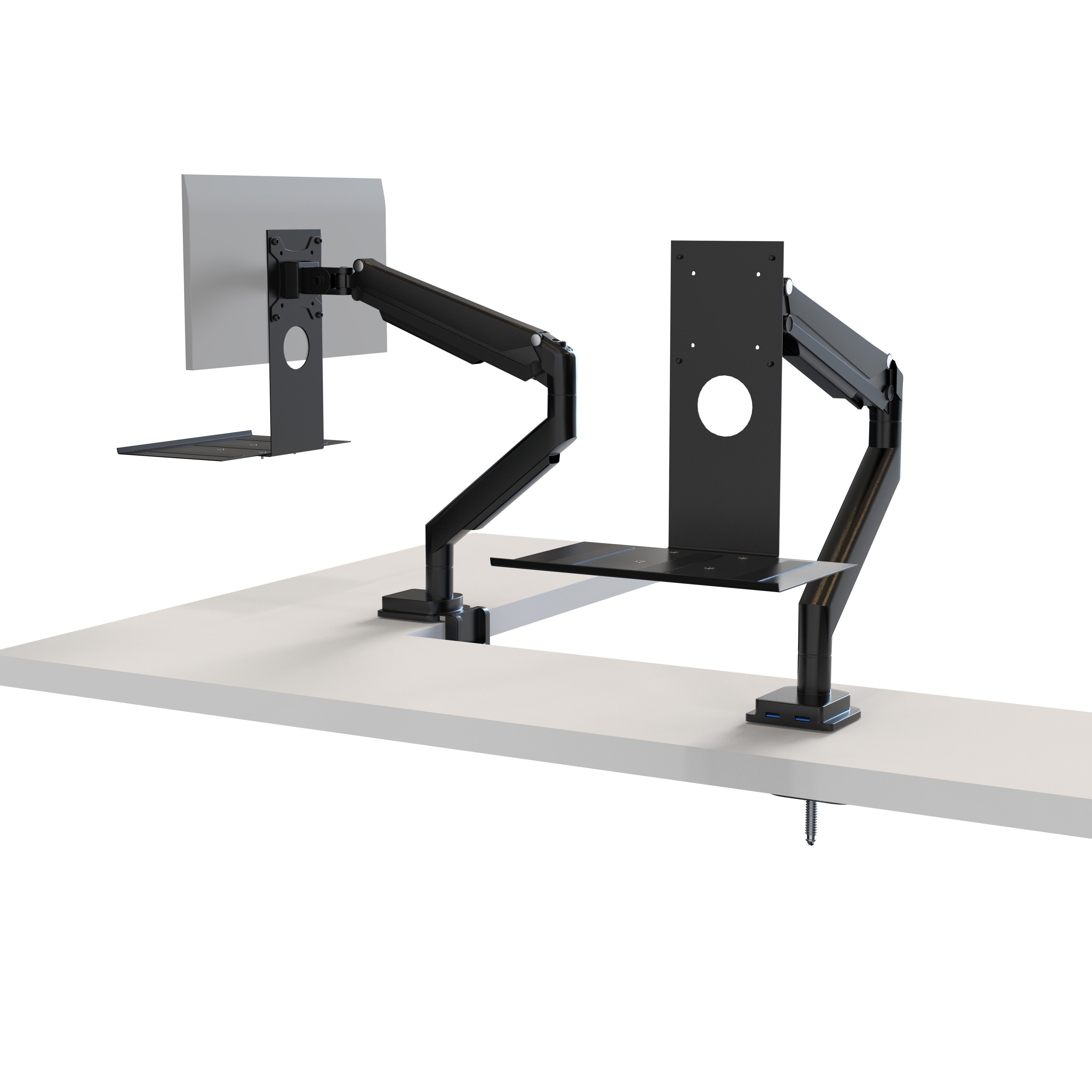 Monitor Arm Clamp Mount with USB Hub and Keyboard Tray