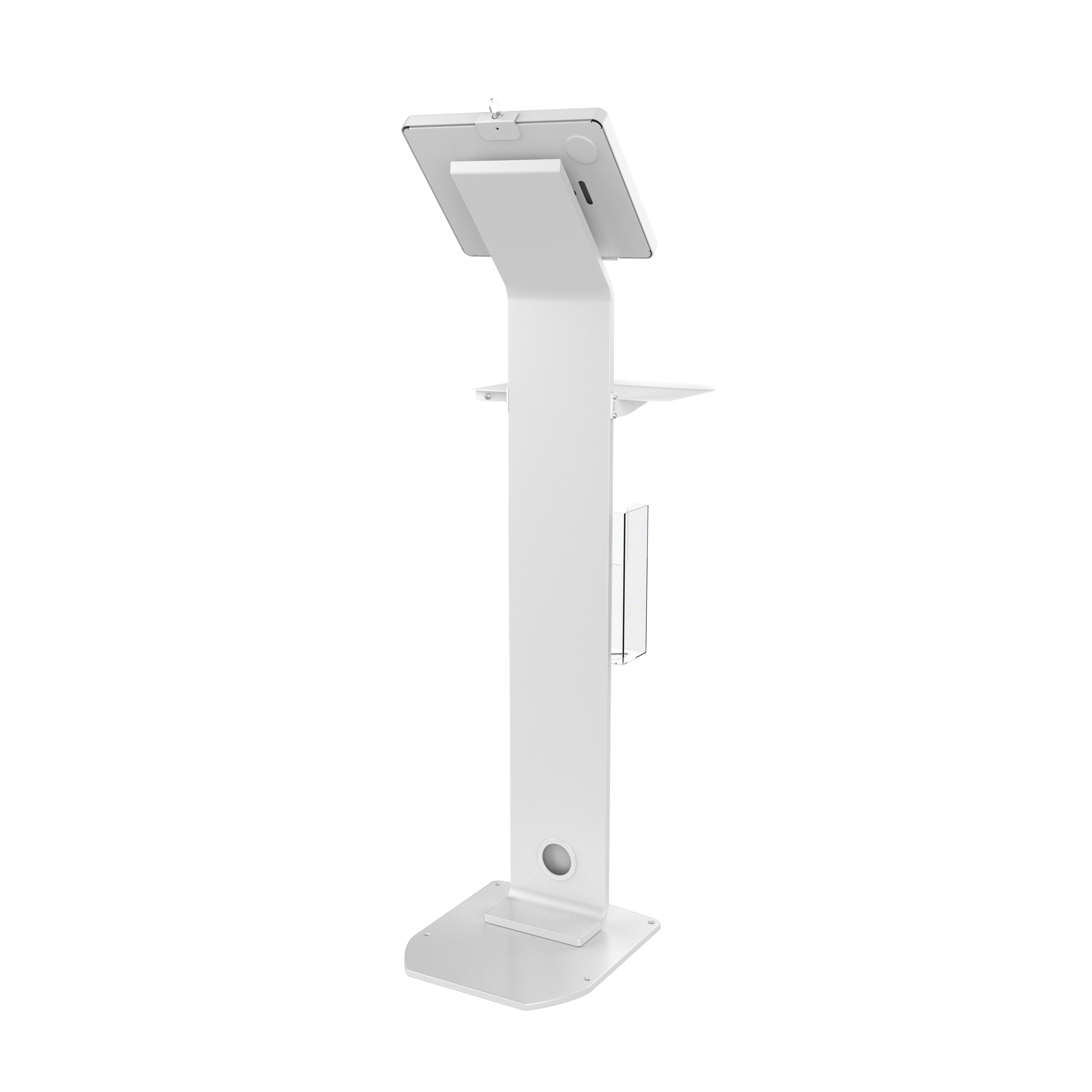 Premium Locking Floor Stand Kiosk with Universal Security Enclosure, Keyboard Tray, and Storage Compartment