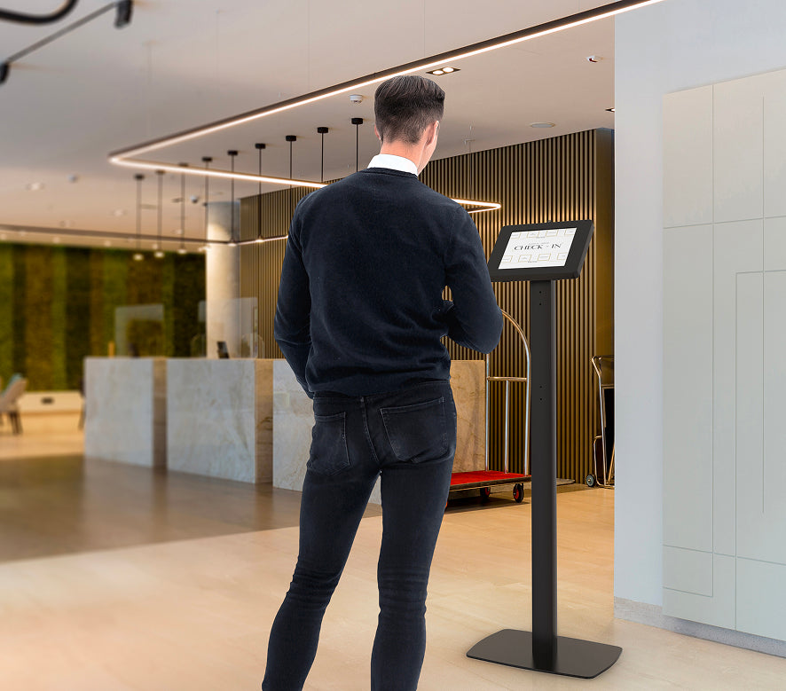 Premium Thin Profile Floor Stand with Large Universal Security Enclosure