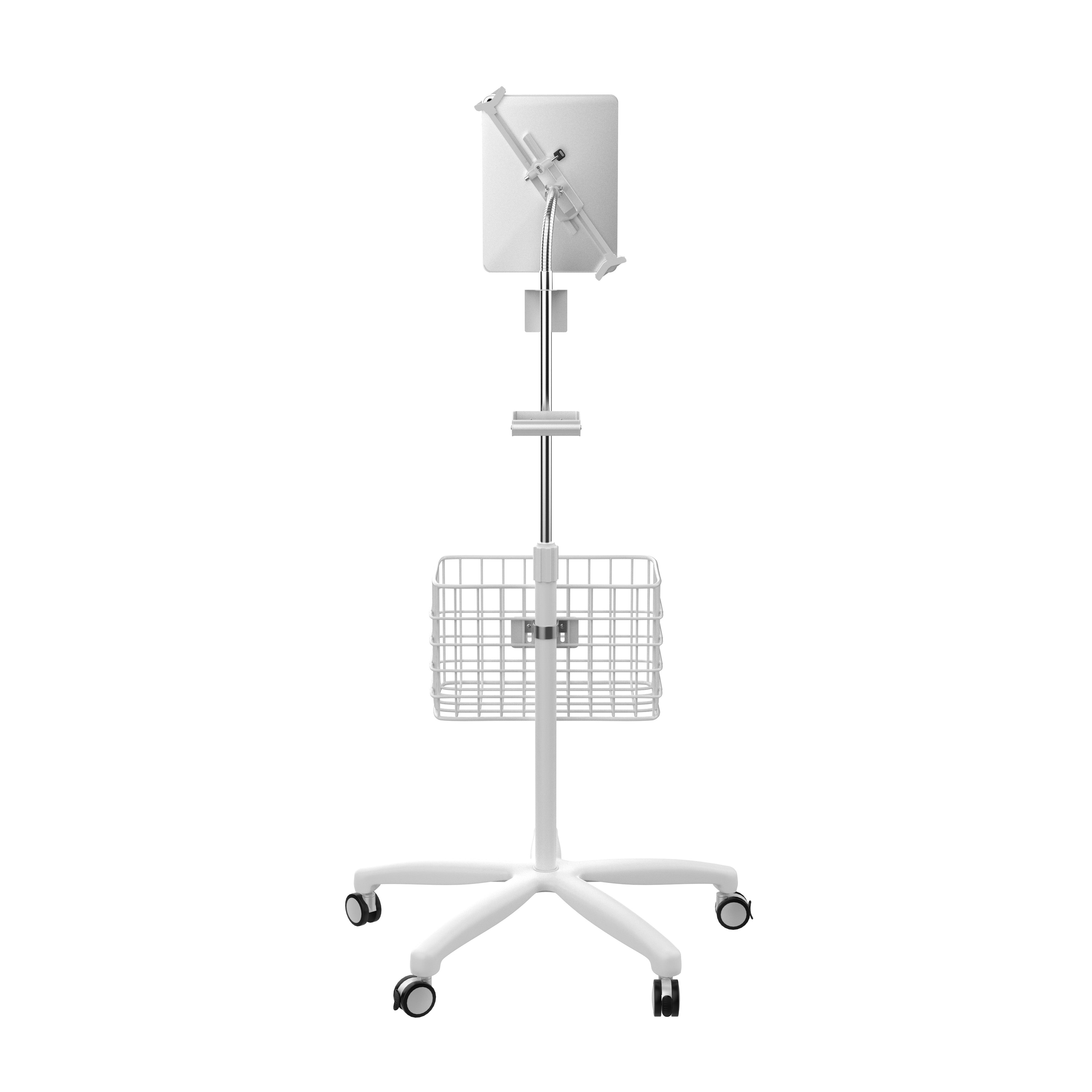 Heavy-Duty Security Medical Mobile Floor Stand & Accessories for 7-13" Tablets including 11" iPad Air M2/ Pro M4 (2024), 13" iPad Air M2/ Pro M4 (2024) - (White)