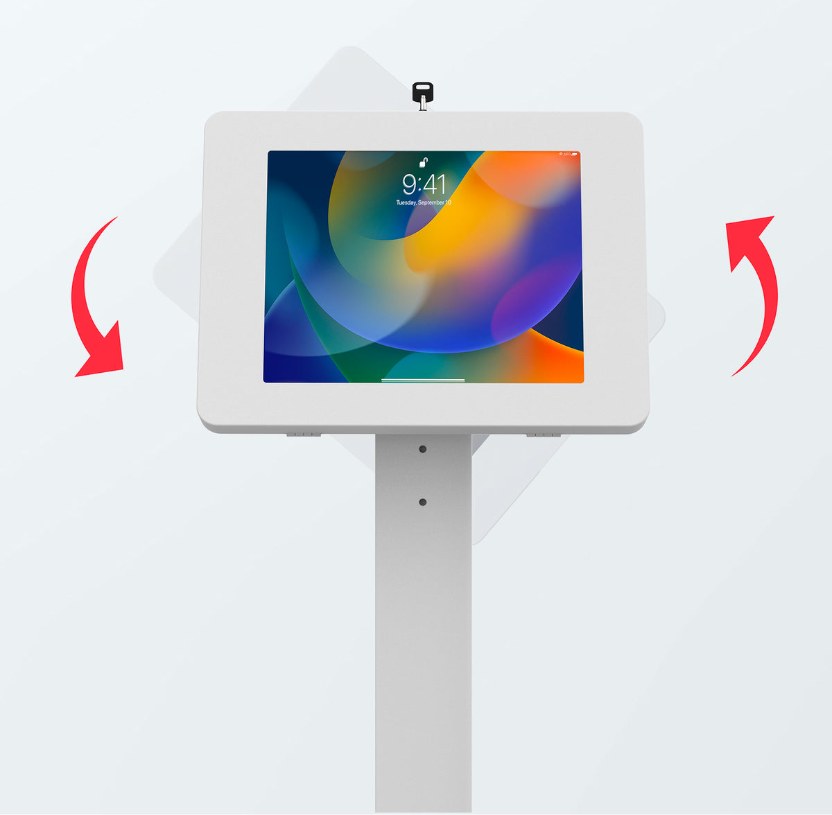 Premium Thin Profile Floor Stand with Small Universal Security Enclosure (White)