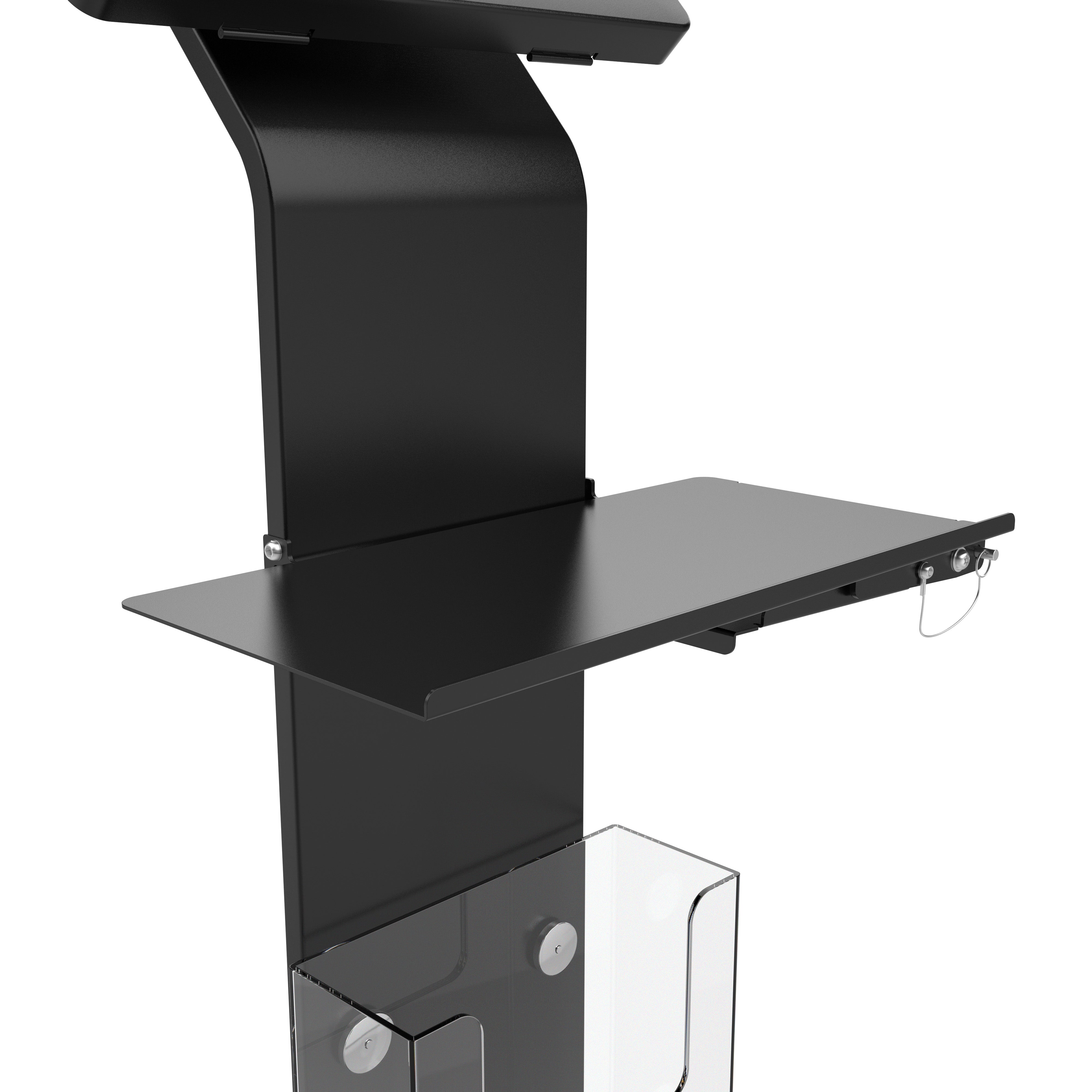 Premium Locking Floor Stand Kiosk with Universal Security Enclosure, Keyboard Tray, and Storage Compartment