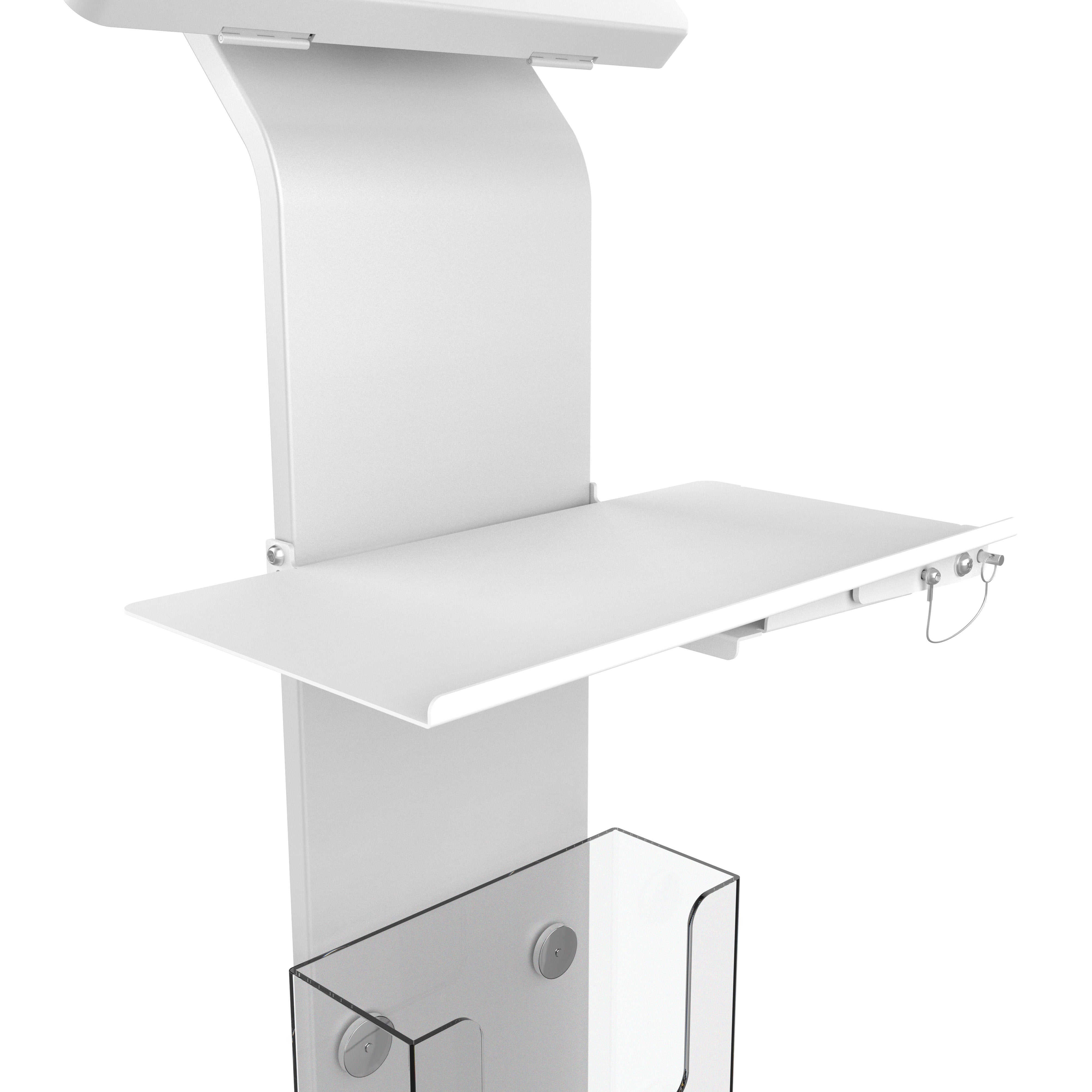 Premium Locking Floor Stand Kiosk with Universal Security Enclosure, Keyboard Tray, and Storage Compartment