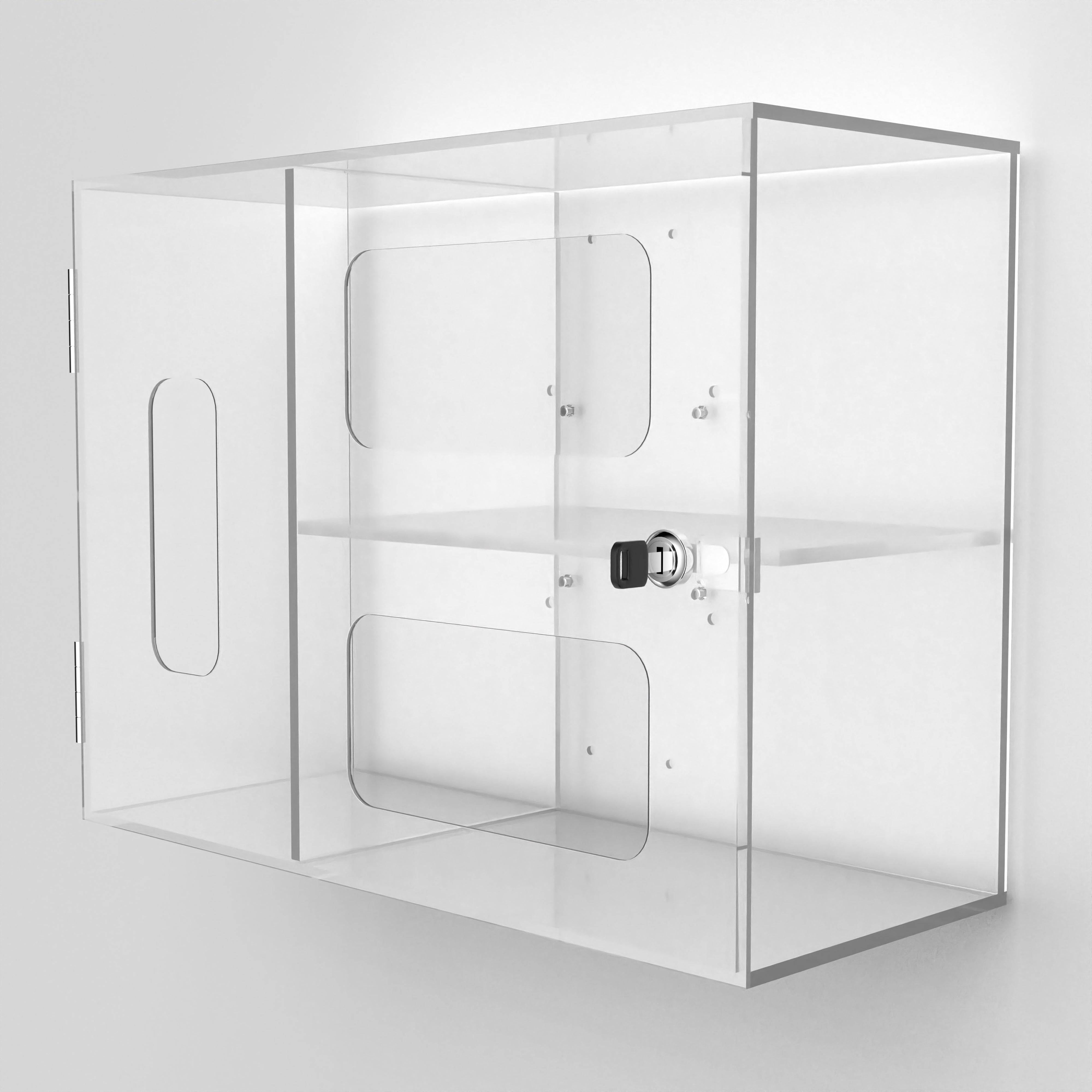 Security Box Acrylic Sanitizing Kit Compartment with VESA Compatibility for both Floor Stands and Wall Placement