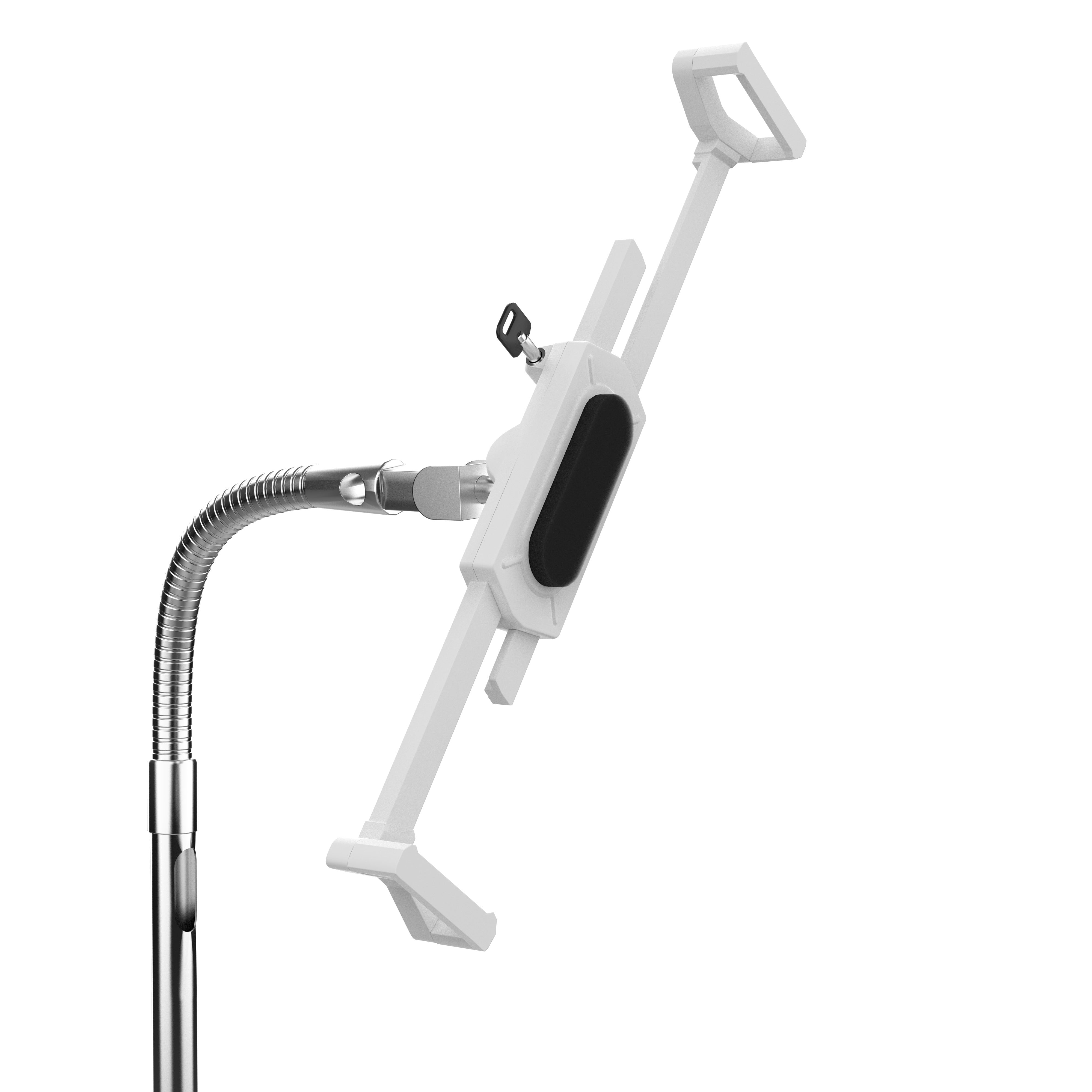 Heavy-Duty Security Medical Mobile Floor Stand & Accessories for 7-13" Tablets including 11" iPad Air M2/ Pro M4 (2024), 13" iPad Air M2/ Pro M4 (2024) - (White)
