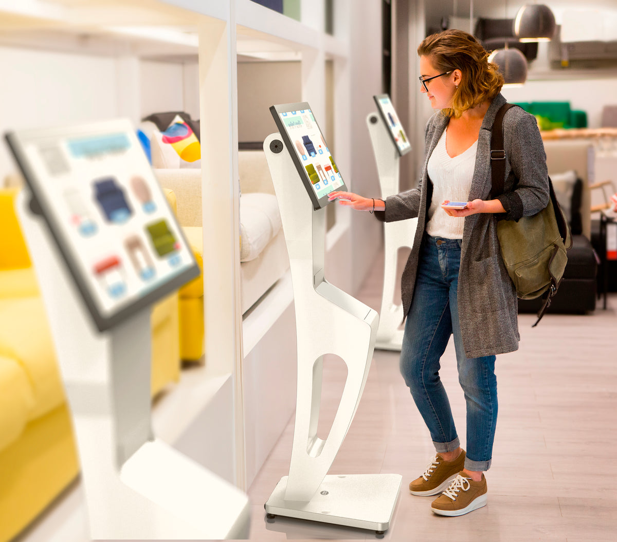 Sleek Floor Stand with Printer Slot for Touchscreen Monitors and Other Displays