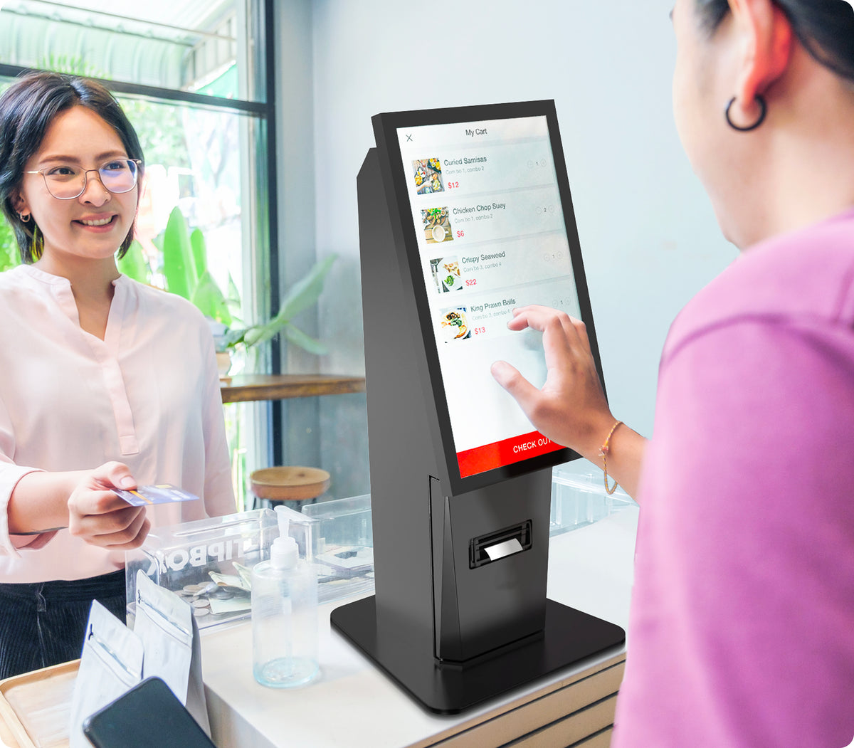 Pro Self-Service Desk Stand with Printer Bay and Device Storage