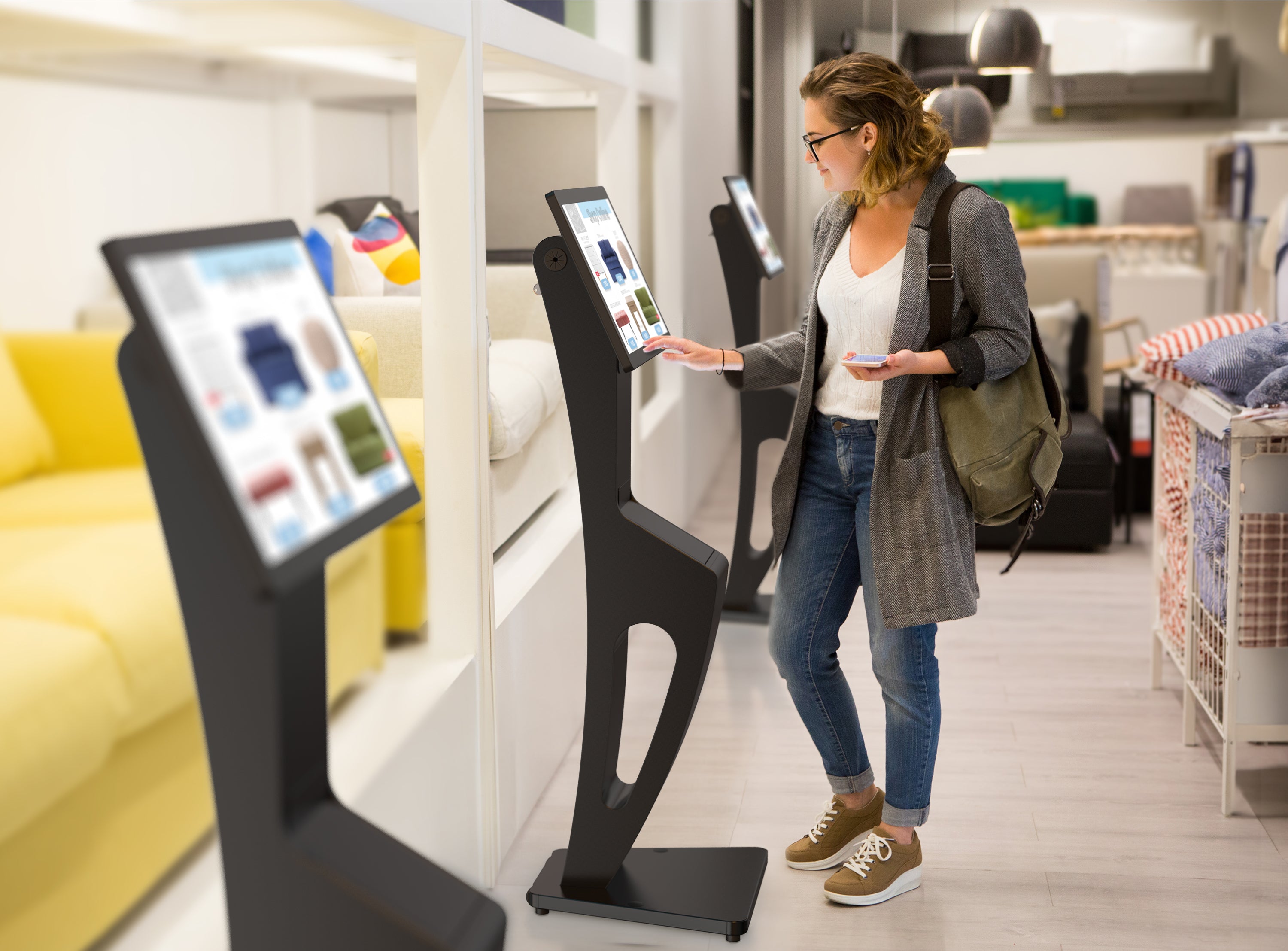 Sleek Floor Stand with Printer Slot for Touchscreen Monitors and Other Displays