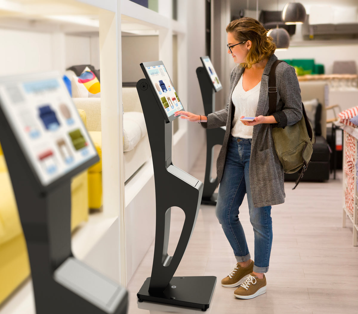 Sleek Floor Stand with Printer Slot for Touchscreen Monitors and Other Displays