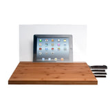 Bamboo Cutting Board with Screen Shield for iPad and Knife Storage