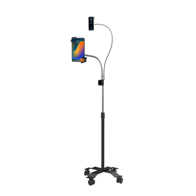 Compact Dual Gooseneck Floor Stand for Phone and 7-13-Inch Tablets