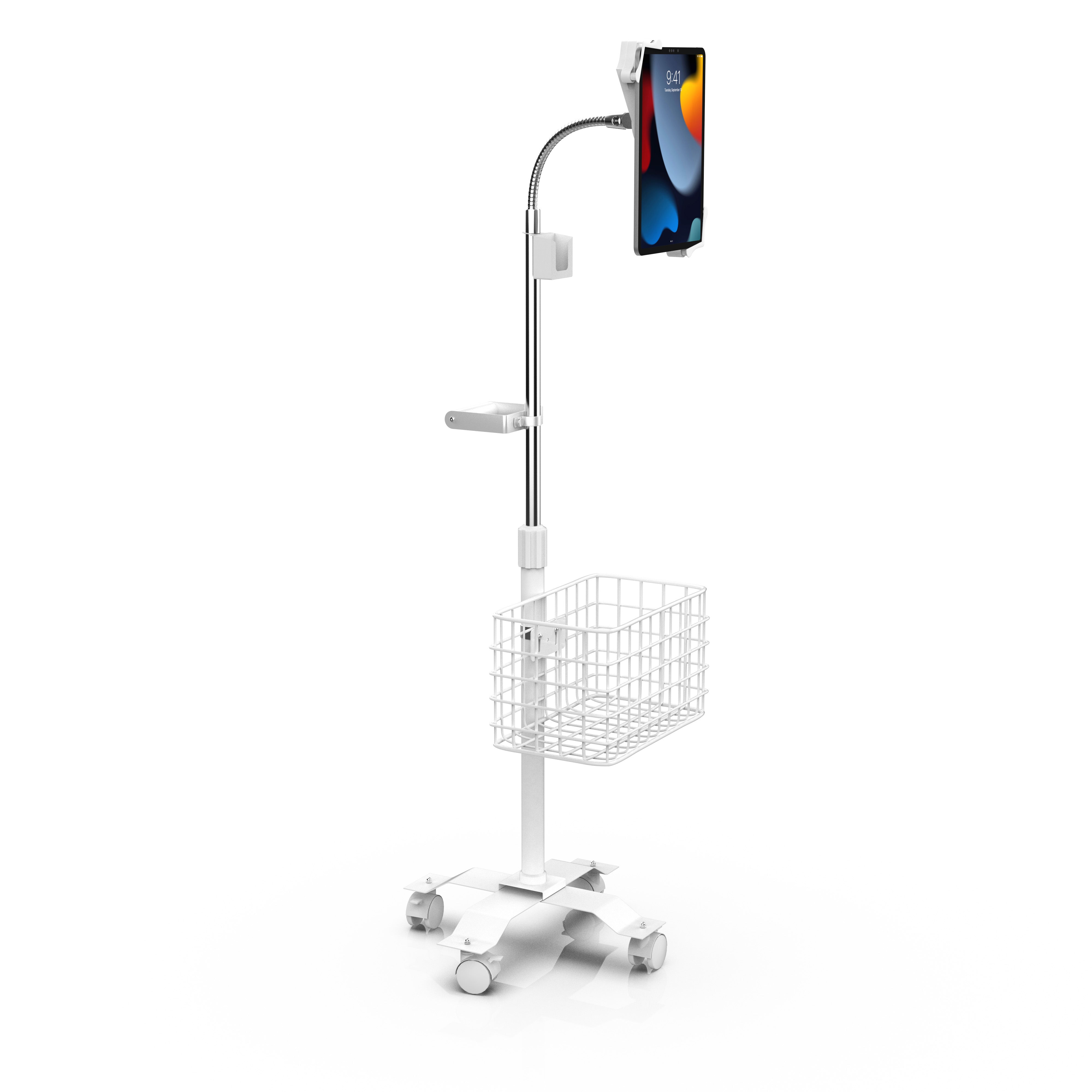 Compact Gooseneck Floor Stand with Accessories for 7-13-Inch Tablets (White) CTA DIGITAL