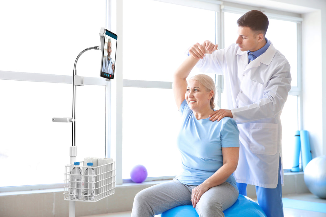 Compact Gooseneck Floor Stand with Accessories for 7-13-Inch Tablets (White) CTA DIGITAL