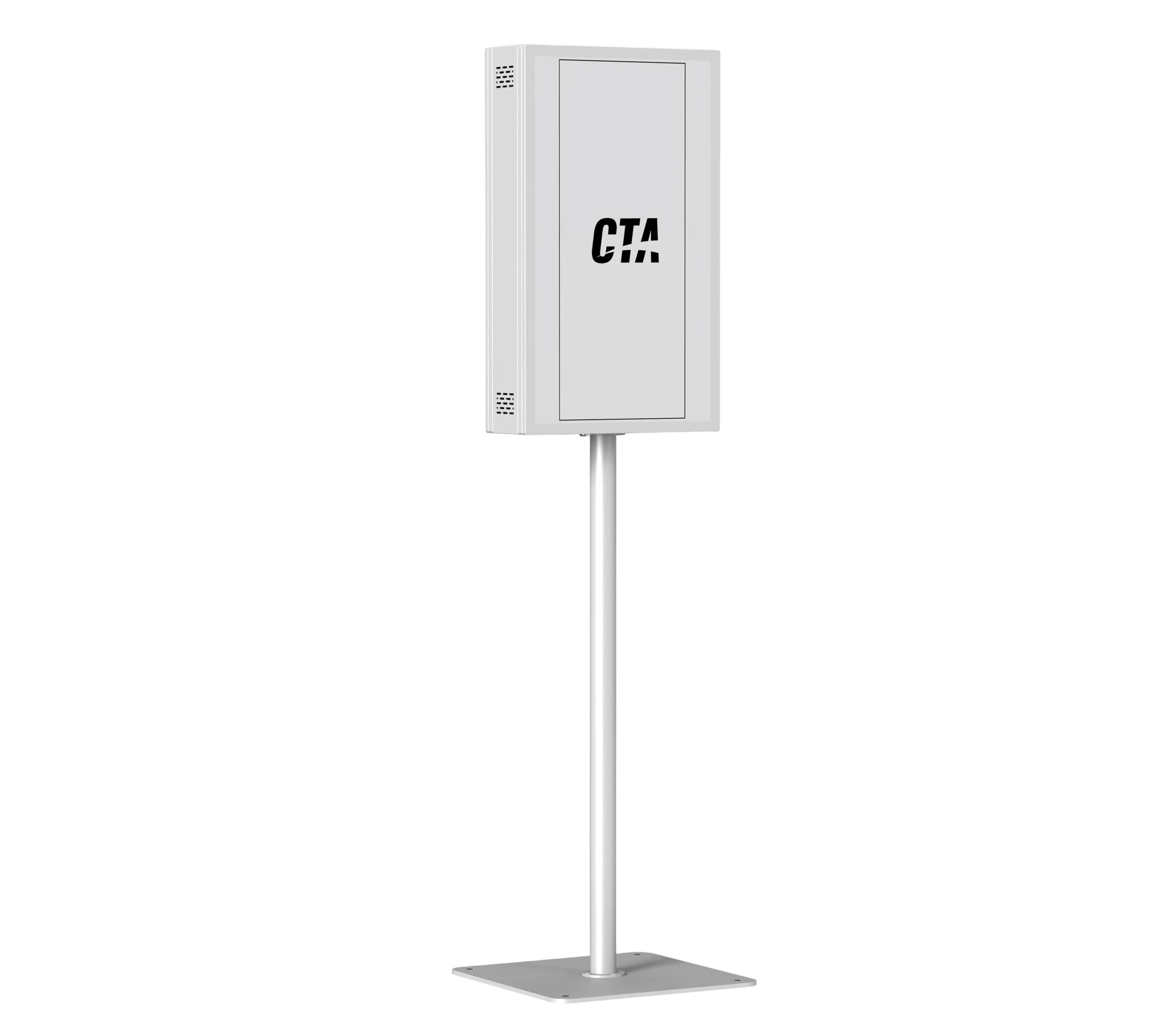 Dual-Sided Floor Stand for E-Paper Displays with Internal Compartment for External Batteries