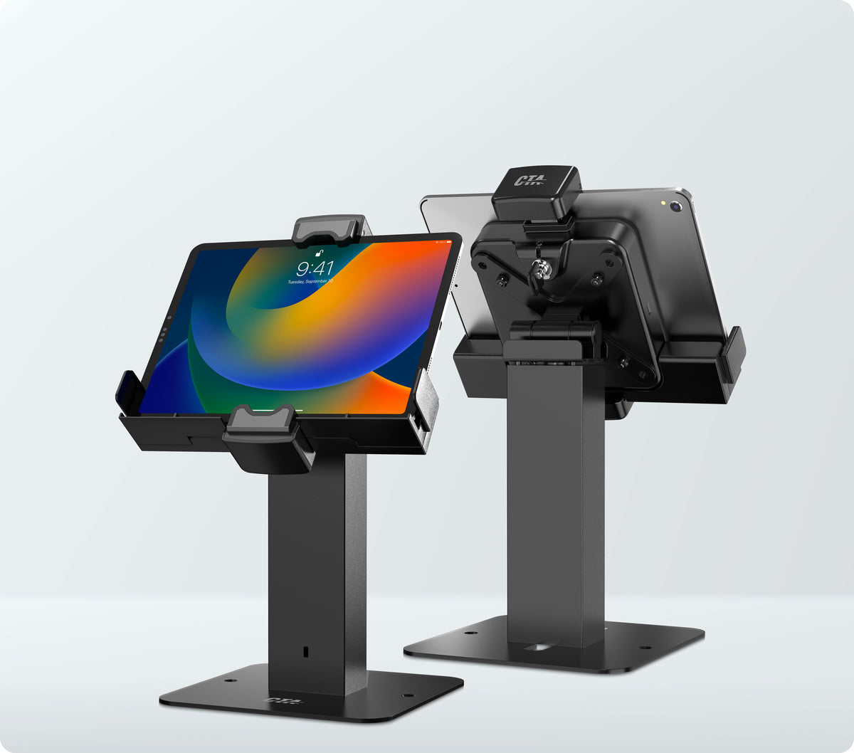 Rotating Sleek Desk Mount with Premium Universal Tablet Security Holder