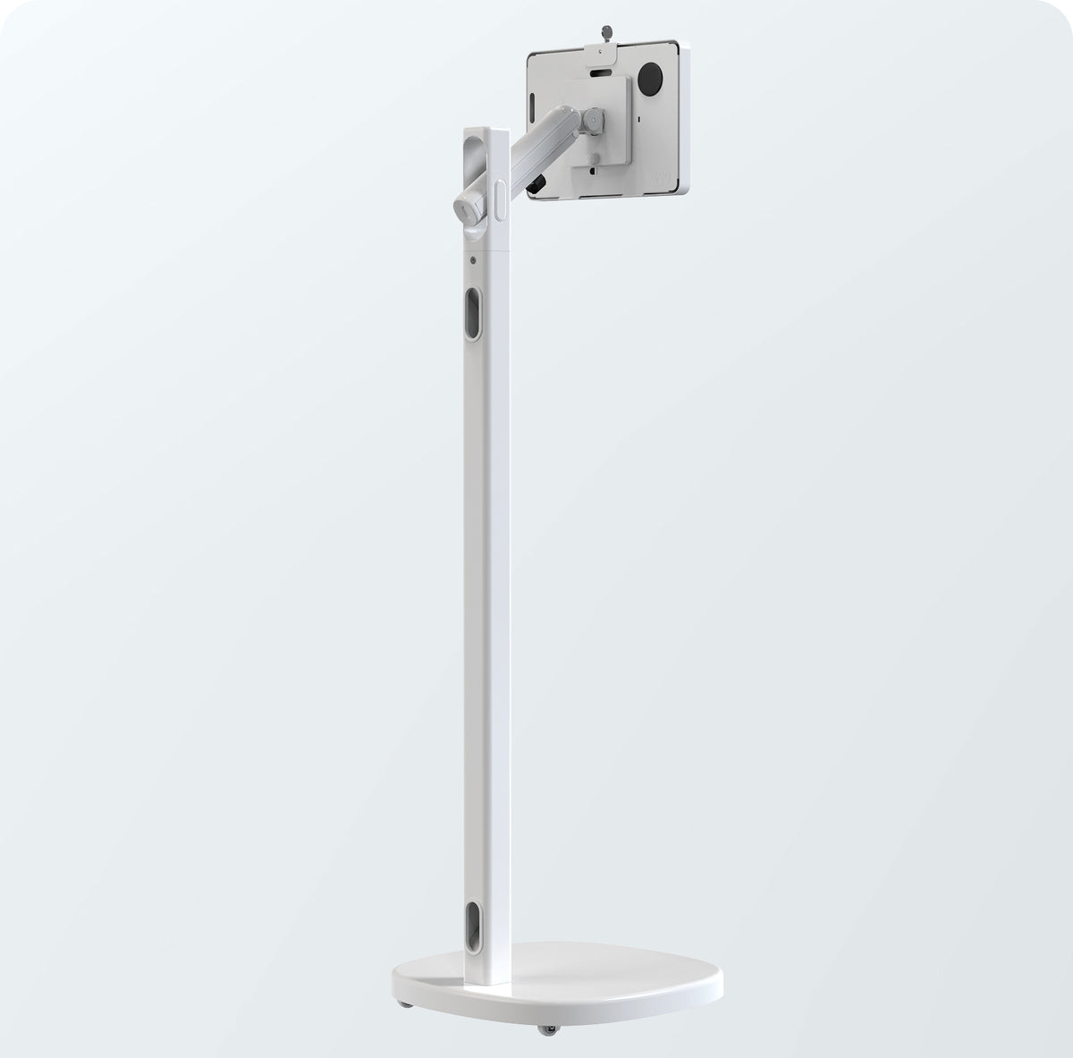 Mobile Rolling Spring Adjustable Floor Stand with Premium Locking Enclosure (White) for Small Tablets