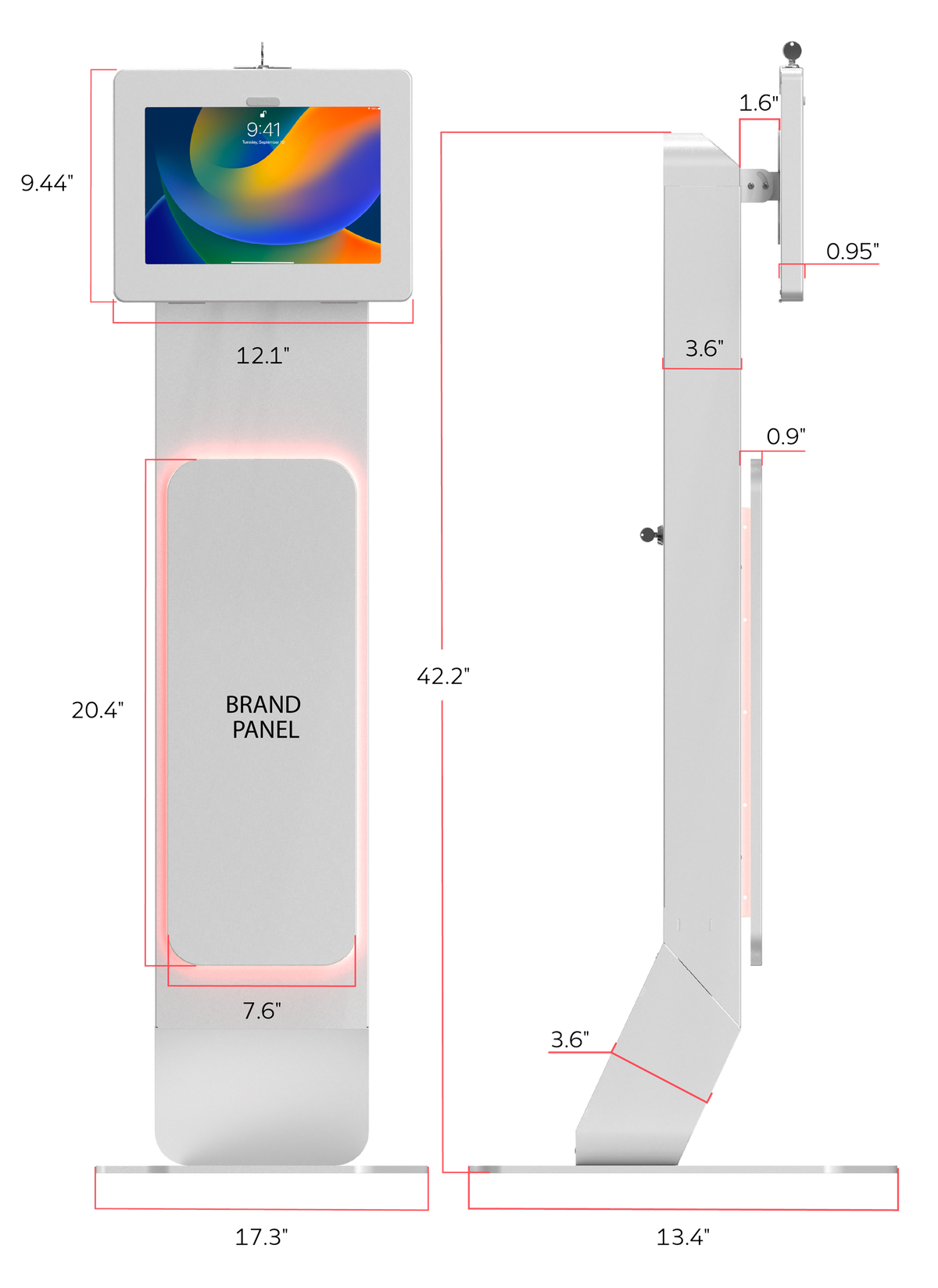 Integrated LED Floor Stand with Premium Locking Enclosure (White) for Medium Tablets