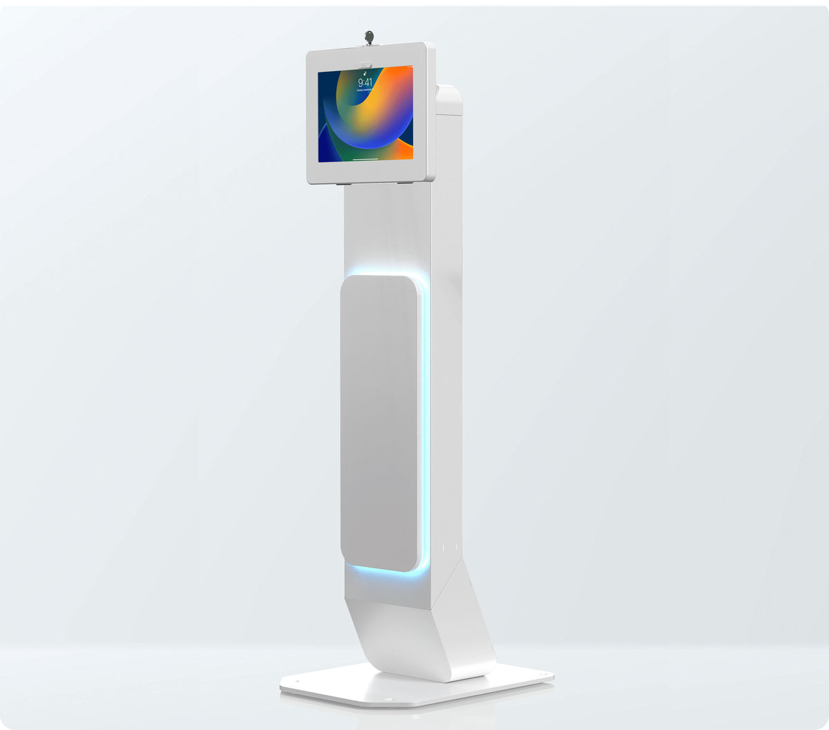 Integrated LED Floor Stand with Premium Locking Enclosure (White) for Medium Tablets
