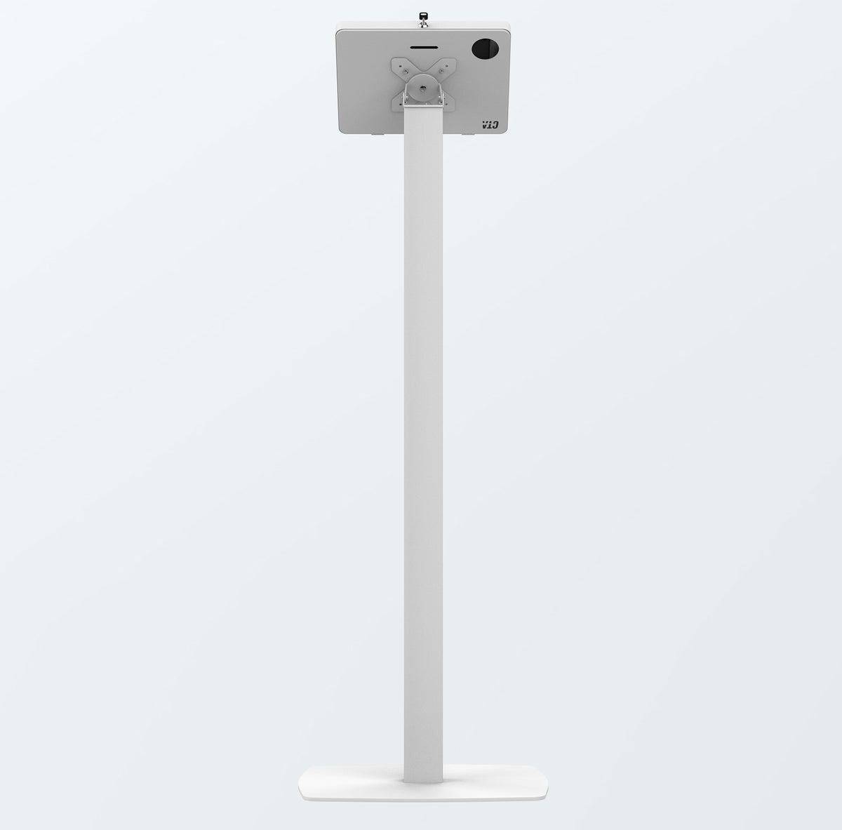 Premium Thin Profile Floor Stand with Small Universal Security Enclosure (White)