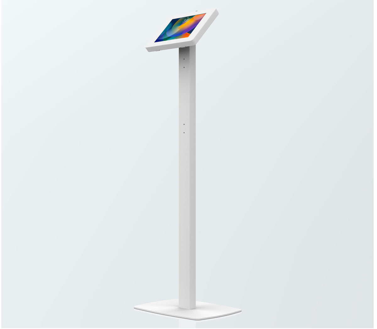 Premium Thin Profile Floor Stand with Small Universal Security Enclosure (White)