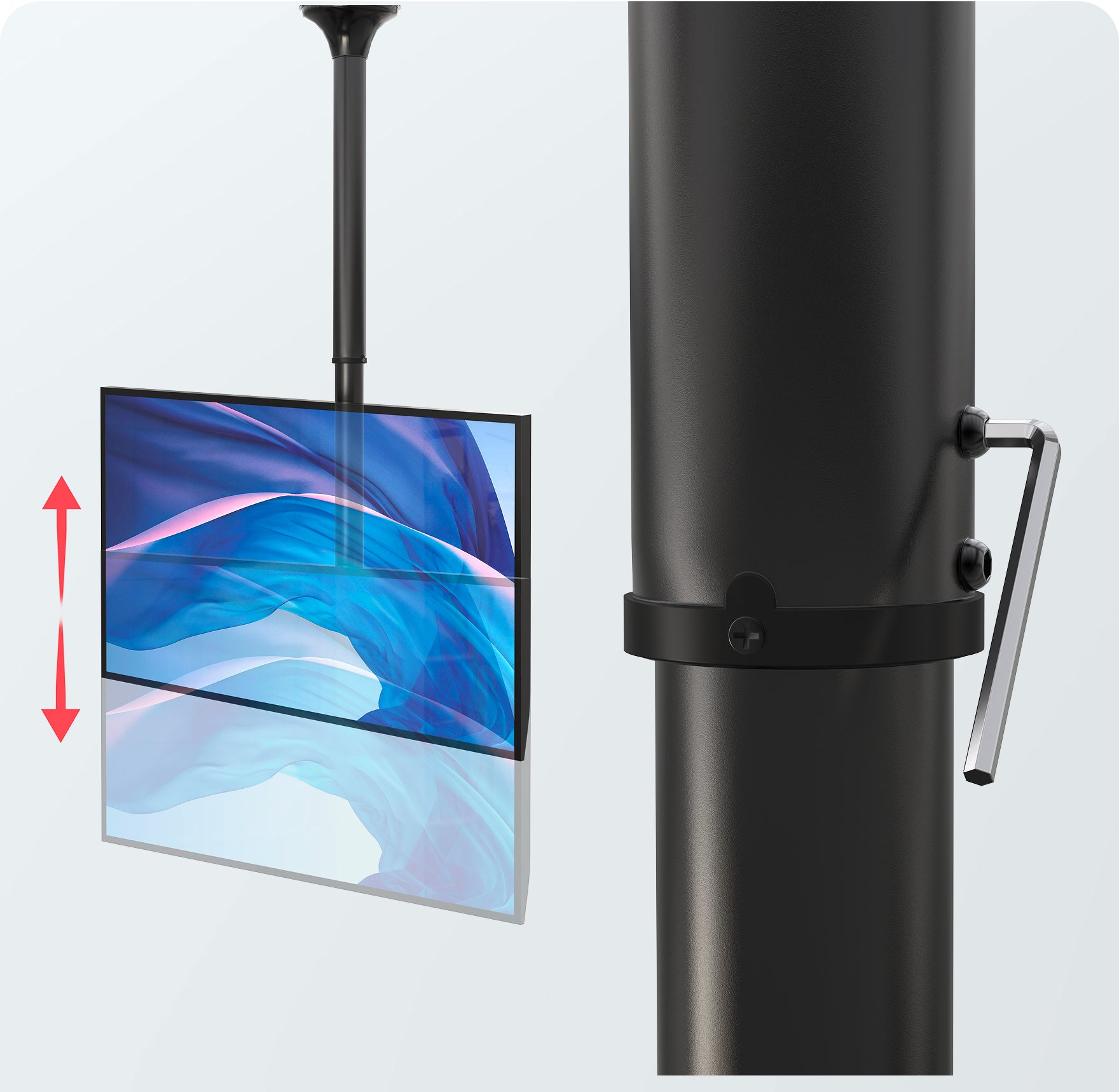 Telescoping Height Adjustment with 
Included Hexagon Key
