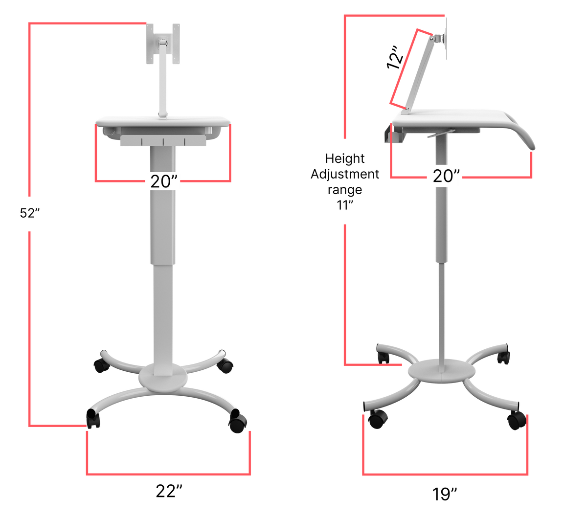 Height-Adjustable Rolling Medical Workstation Cart with VESA Plate