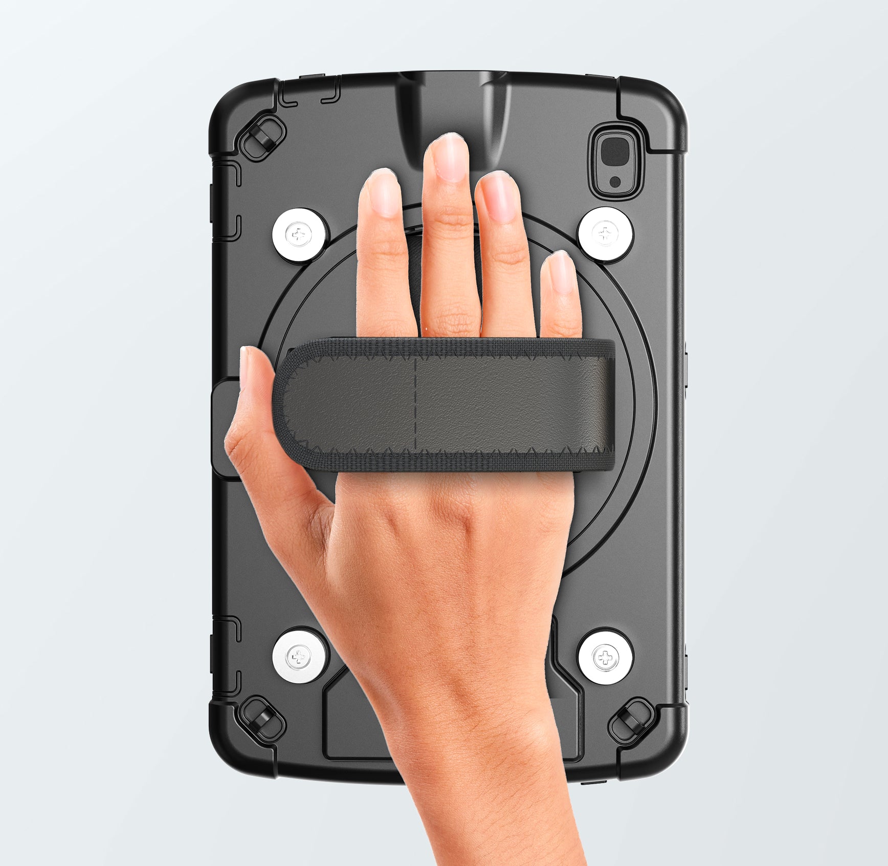 Built-In  Rotating Flexible Handstrap 