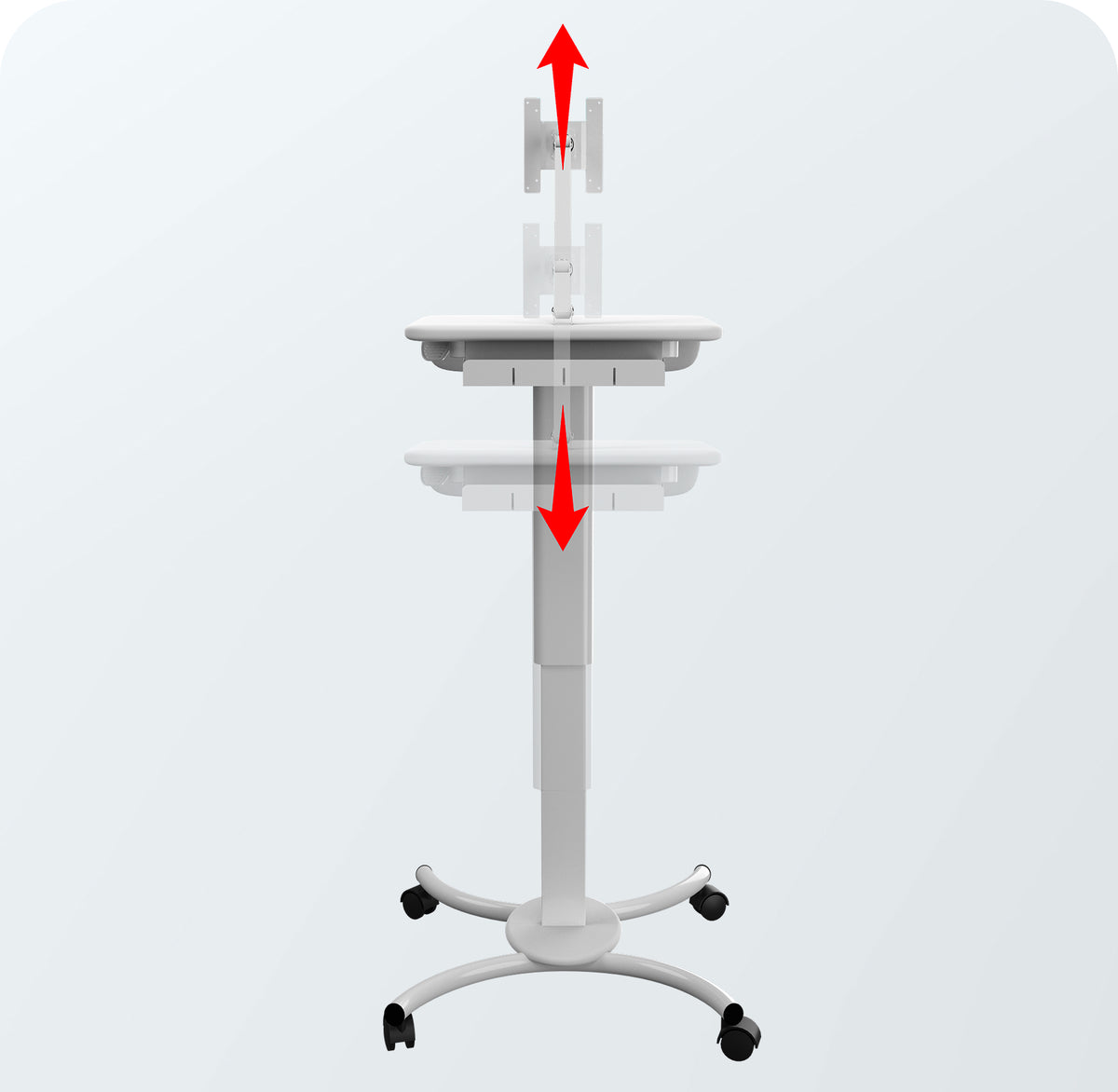 Height-Adjustable Rolling Medical Workstation Cart with VESA Plate