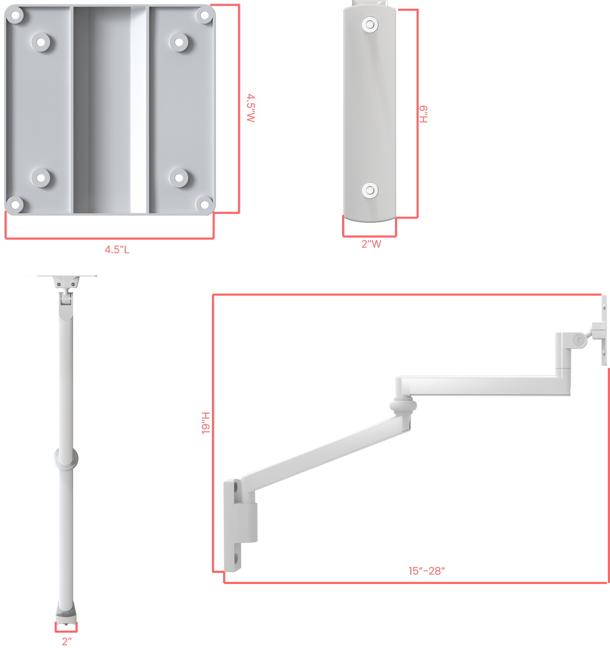 Anti-Microbial Medical VESA Arm Wall Mount