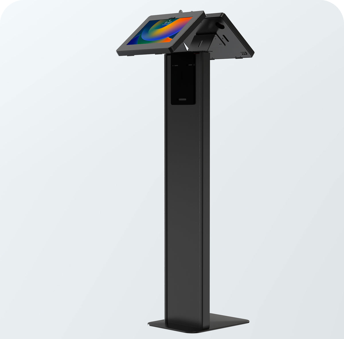 Customizable Dual Enclosure Locking Floor Stand Kiosk w/ Graphic Card Slot for Branding