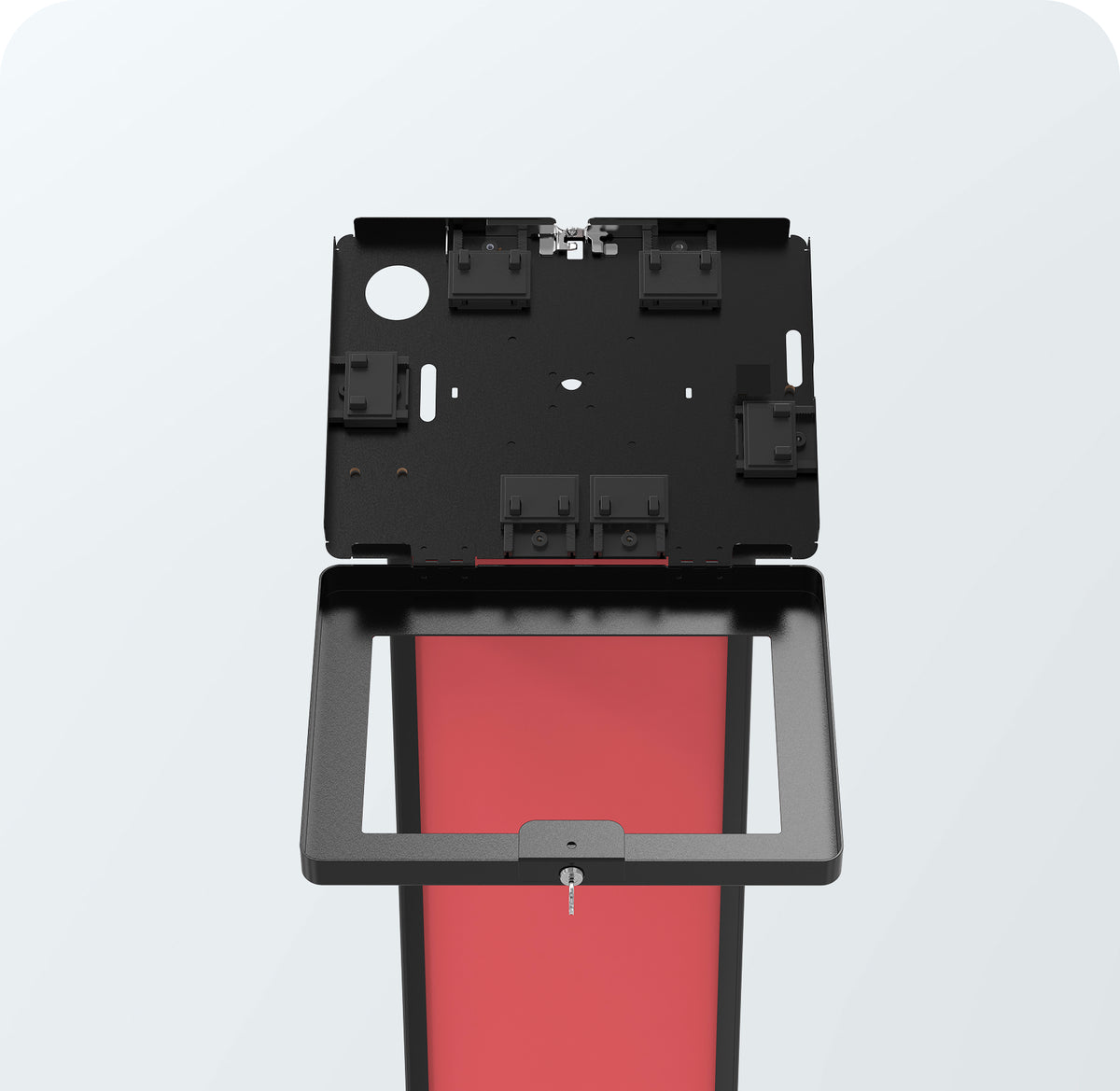 Customizable Dual Enclosure Locking Floor Stand Kiosk w/ Graphic Card Slot for Branding