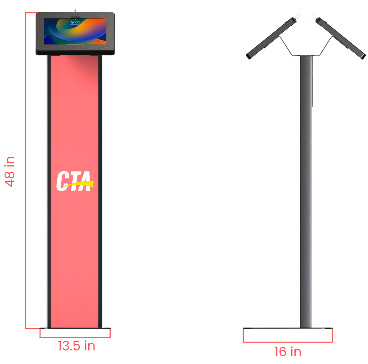 Customizable Dual Enclosure Locking Floor Stand Kiosk w/ Graphic Card Slot for Branding