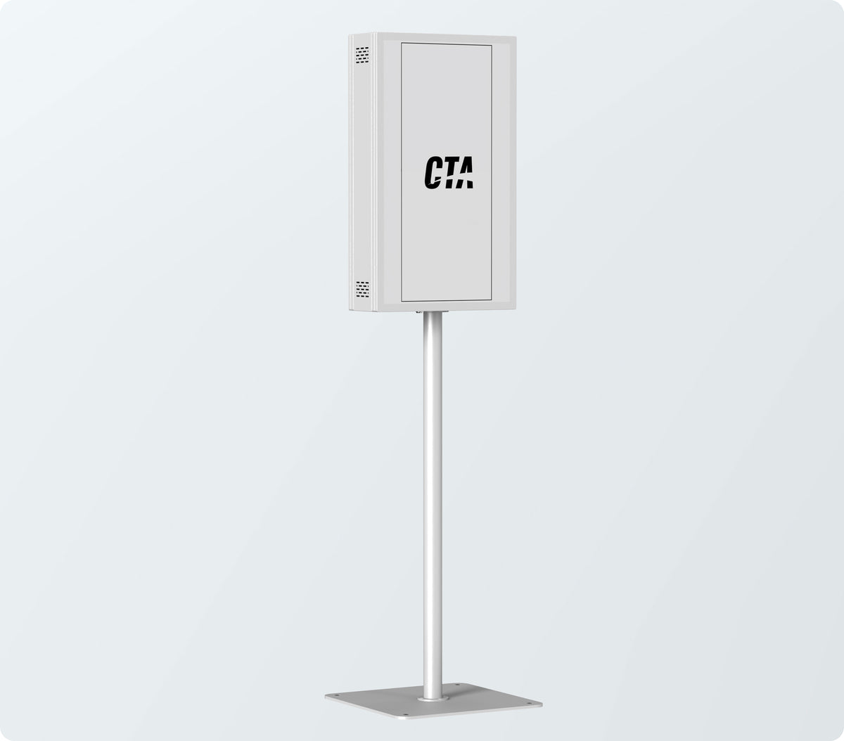 Dual-Sided Floor Stand for E-Paper Displays with Internal Compartment for External Batteries