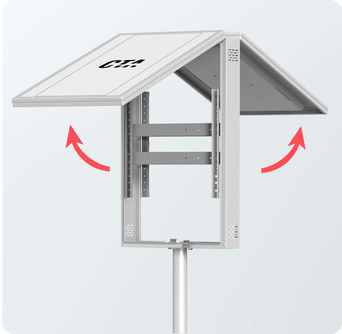 Dual-Sided Floor Stand for E-Paper Displays with Internal Compartment for External Batteries