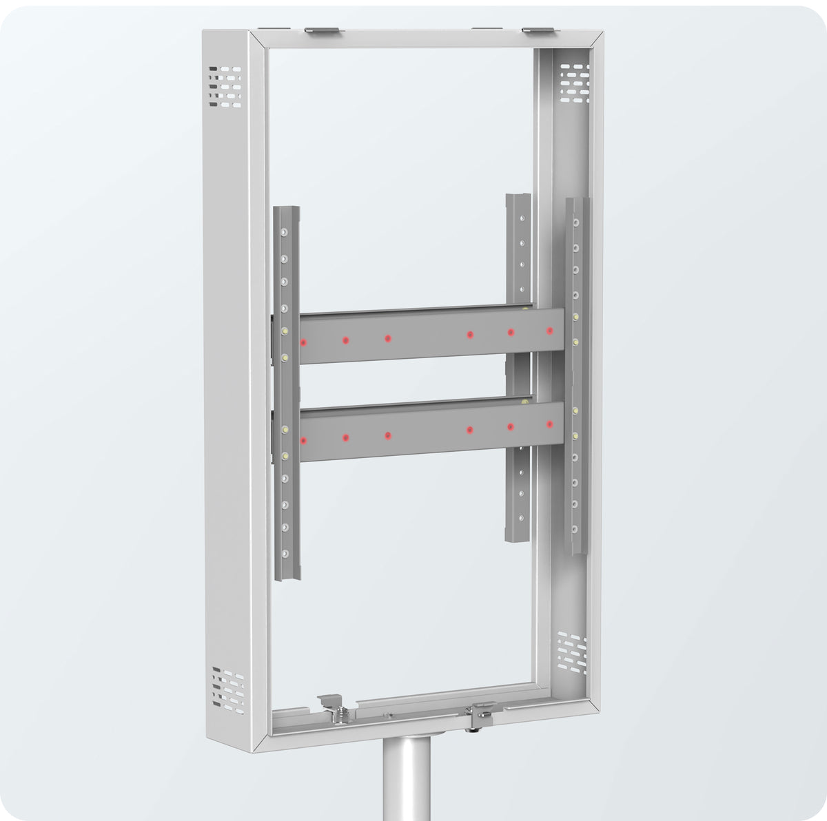 Dual-Sided Floor Stand for E-Paper Displays with Internal Compartment for External Batteries