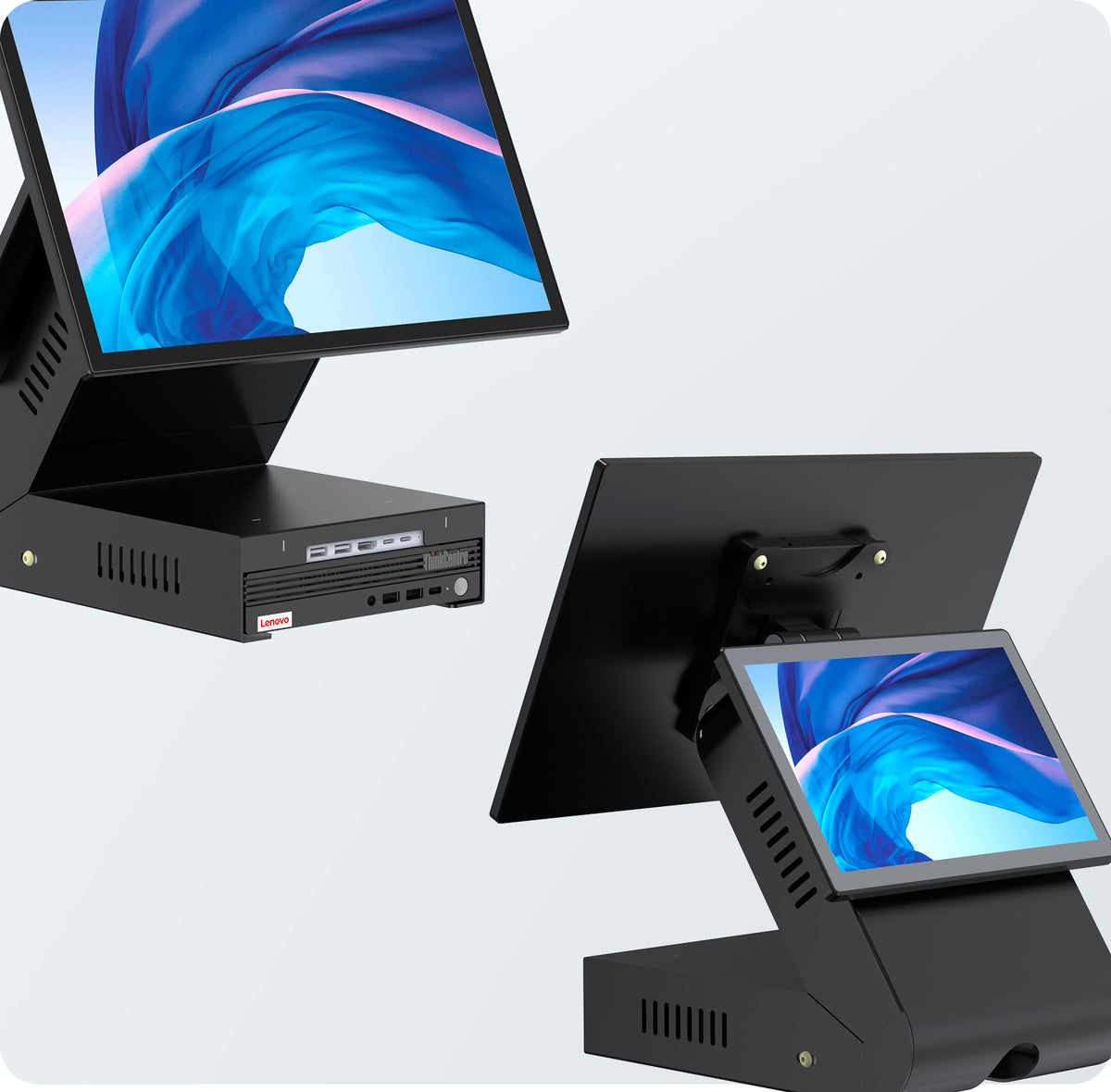 Dual Display POS Desktop Wedge Stand for Mini PC