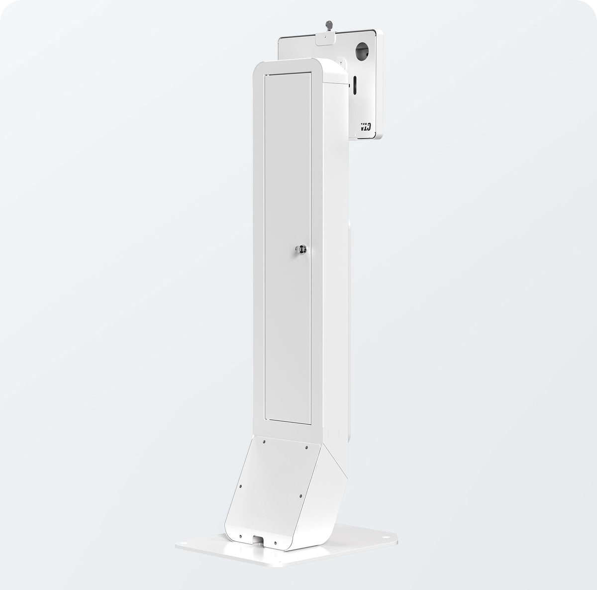 Integrated LED Floor Stand with Premium Locking Enclosure (White) for Medium Tablets
