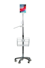 Heavy-Duty Gooseneck Floor Stand with VESA Plate and Storage Basket