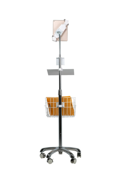 Heavy-Duty Gooseneck Floor Stand with VESA Plate and Storage Basket CTA DIGITAL