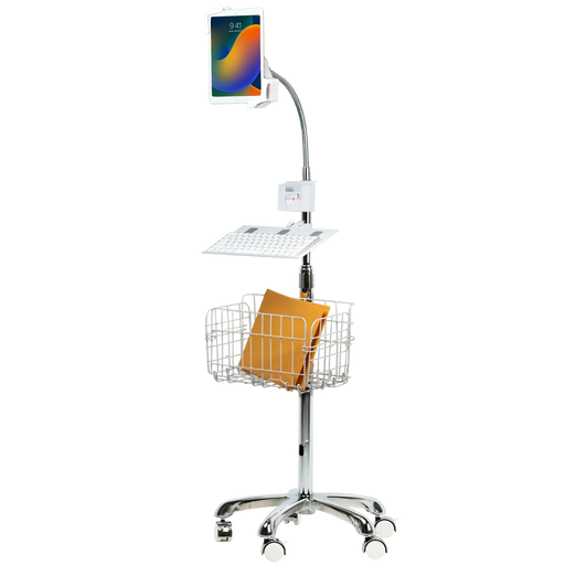 Heavy-Duty Gooseneck Floor Stand with VESA Plate and Storage Basket CTA DIGITAL