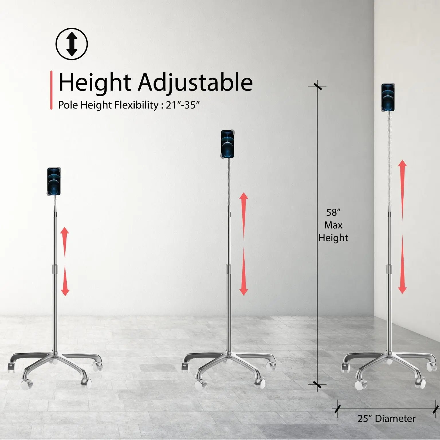 Heavy-Duty Rolling Floor Stand with Gooseneck and Phone Holder