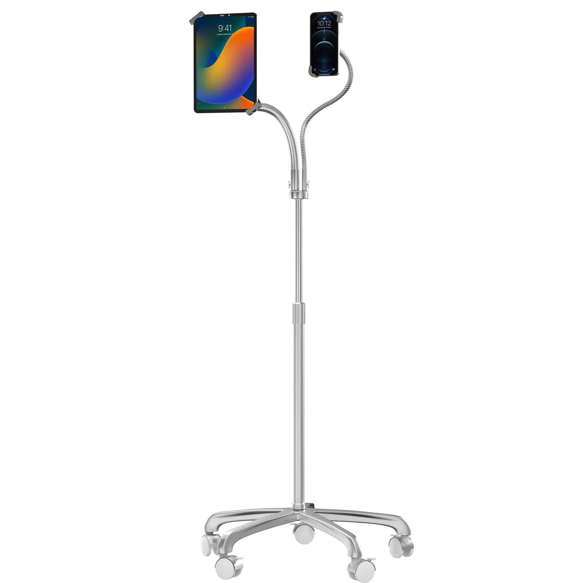 Heavy-Duty Security Floor Stand with Dual Goosenecks for Phone and Tablet CTA DIGITAL