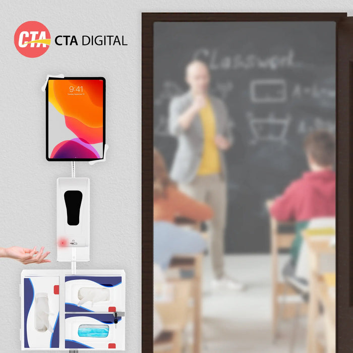 Heavy-Duty Security Gooseneck Floor Stand w/ Sanitizing Station & Automatic Soap Dispenser CTA DIGITAL