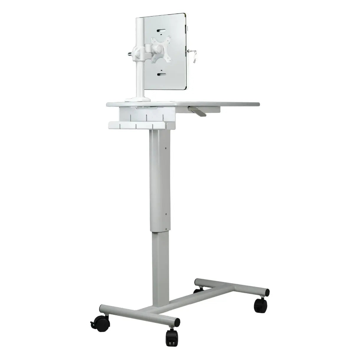 Height-Adjustable Rolling Medical Workstation Cart with Adjustable VESA Arm Mount